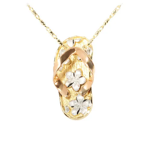 14K Tri-Color Gold Slipper (Flip Flop) Pendant (S/M/L) (Chain Sold Separately)