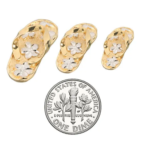 14K Two-Tone Gold Slipper (Flip Flop) Pendant (S/M/L) (Chain Sold Separately)