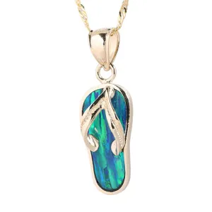 14K Yellow Gold Opal Inlaid Slipper (Flip Flop) Pendant (Chain Sold Separately)