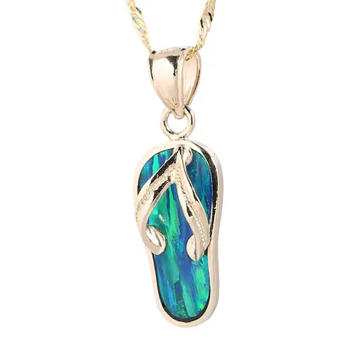 14K Yellow Gold Opal Inlaid Slipper (Flip Flop) Pendant (Chain Sold Separately)
