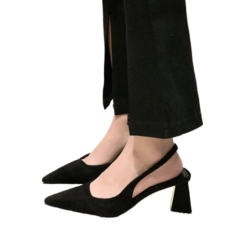 2024 Summer New Pointed Solid Color Simple Shallow Mouth Comfortable Women's Outwear Back Strap Fashion Sandals Women
