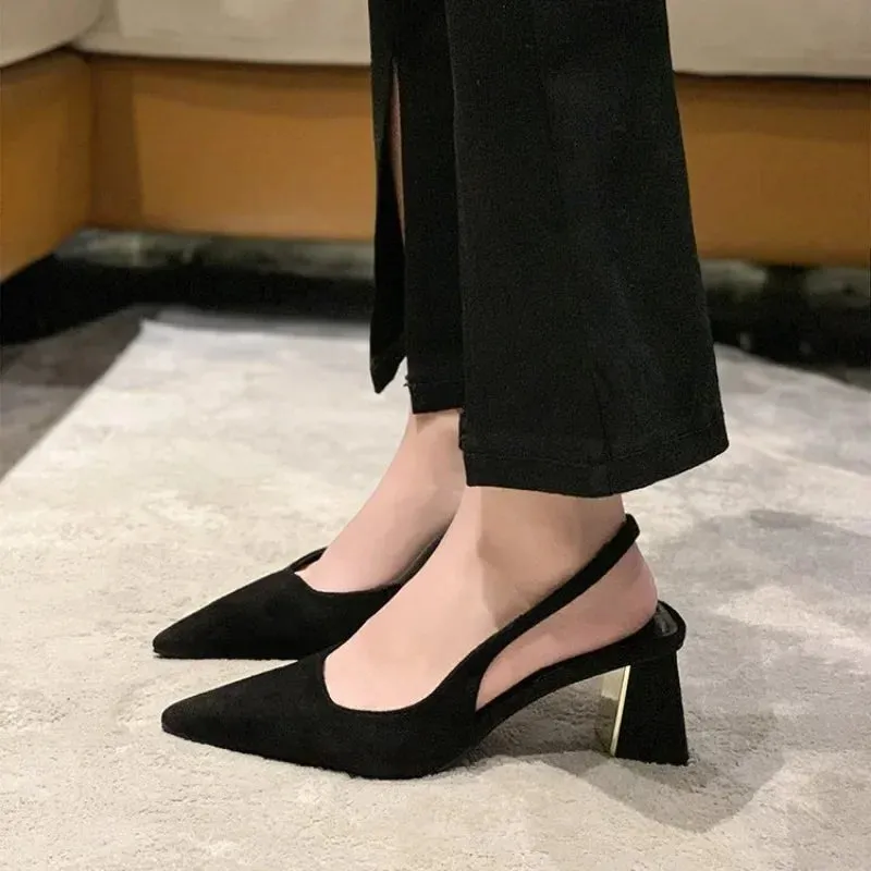 2024 Summer New Pointed Solid Color Simple Shallow Mouth Comfortable Women's Outwear Back Strap Fashion Sandals Women