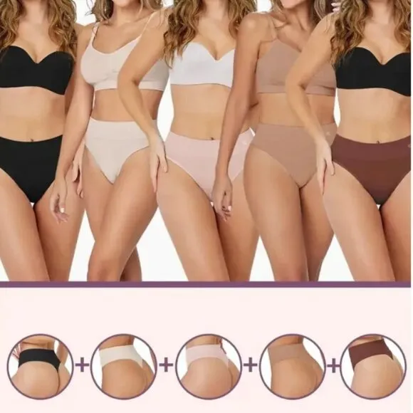 5 Pack Nude Set Seamless Tummy Control Shaper Smooth Thong Slimming Underwear