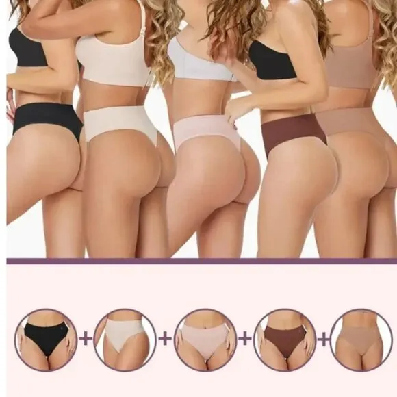 5 Pack Nude Set Seamless Tummy Control Shaper Smooth Thong Slimming Underwear