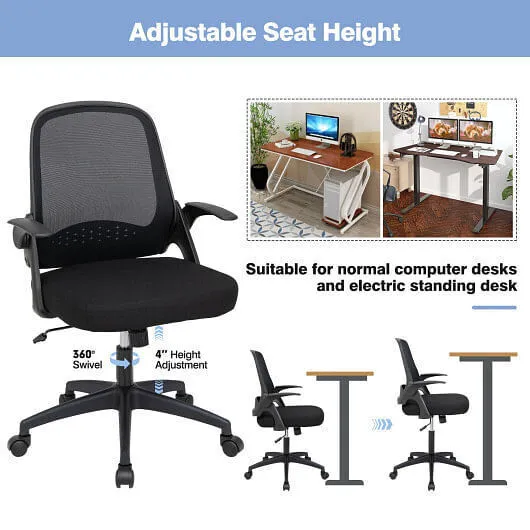 Adjustable Mesh Office Chair Rolling Computer Desk Chair with Flip-up Armrest-Bl