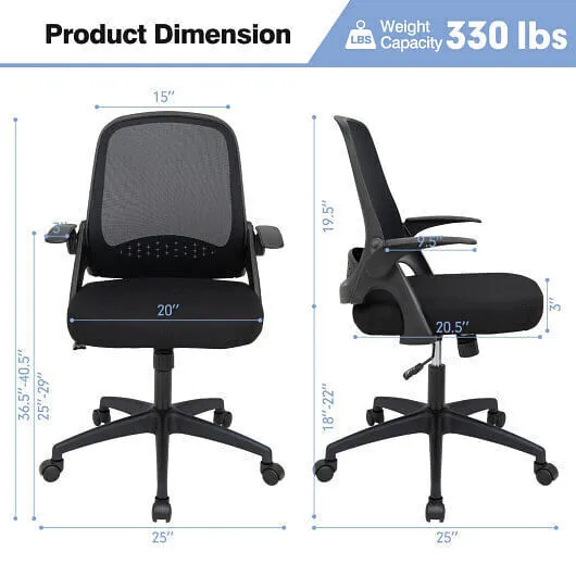 Adjustable Mesh Office Chair Rolling Computer Desk Chair with Flip-up Armrest-Bl