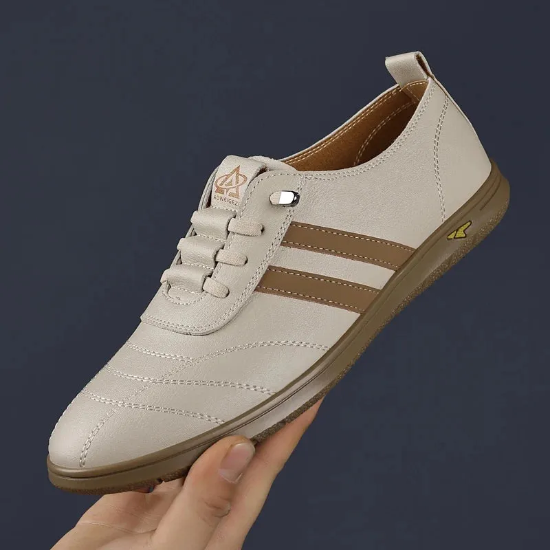 ADVBRIDGE  -  Men's New Shoes Leather Casual Shoes Spring New Style FashionComfortable Non-slip Striped Lace-up Loafers Casual Flat Shoes