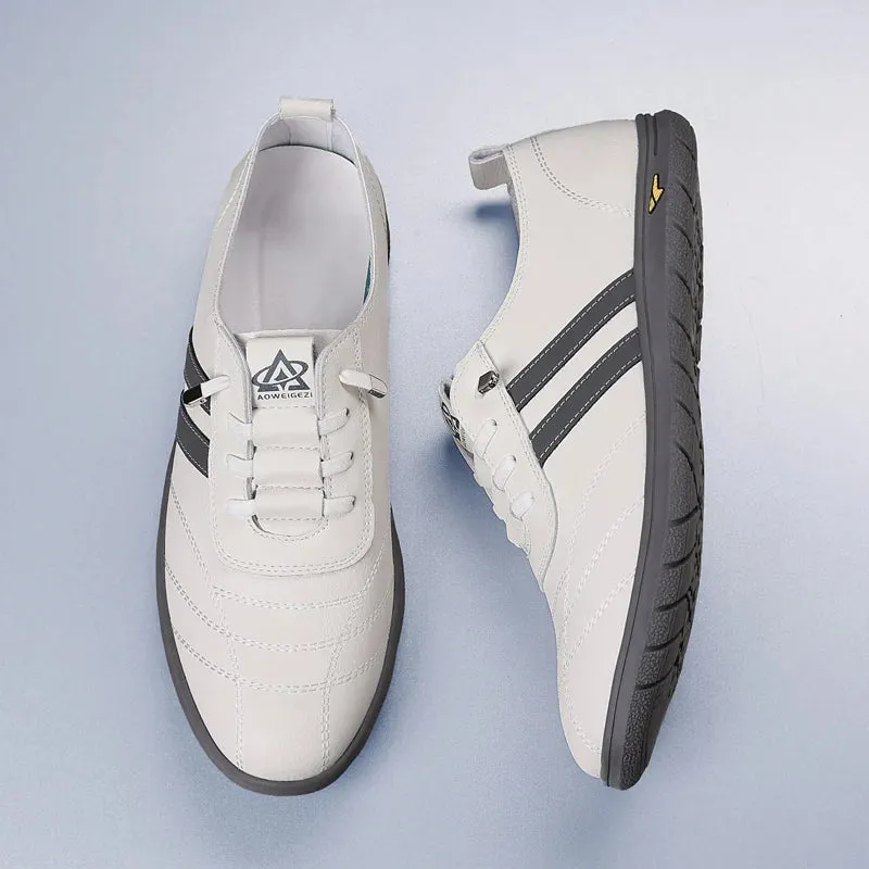 ADVBRIDGE  -  Men's New Shoes Leather Casual Shoes Spring New Style FashionComfortable Non-slip Striped Lace-up Loafers Casual Flat Shoes