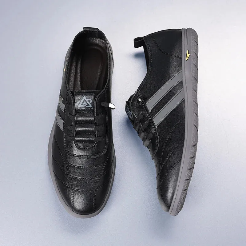 ADVBRIDGE  -  Men's New Shoes Leather Casual Shoes Spring New Style FashionComfortable Non-slip Striped Lace-up Loafers Casual Flat Shoes