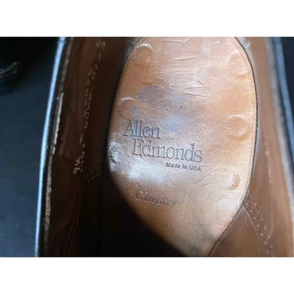 Allen Edmonds Chester Wingtip Black 1903 Leather Shoes Oxford Mens 9.5 D USA