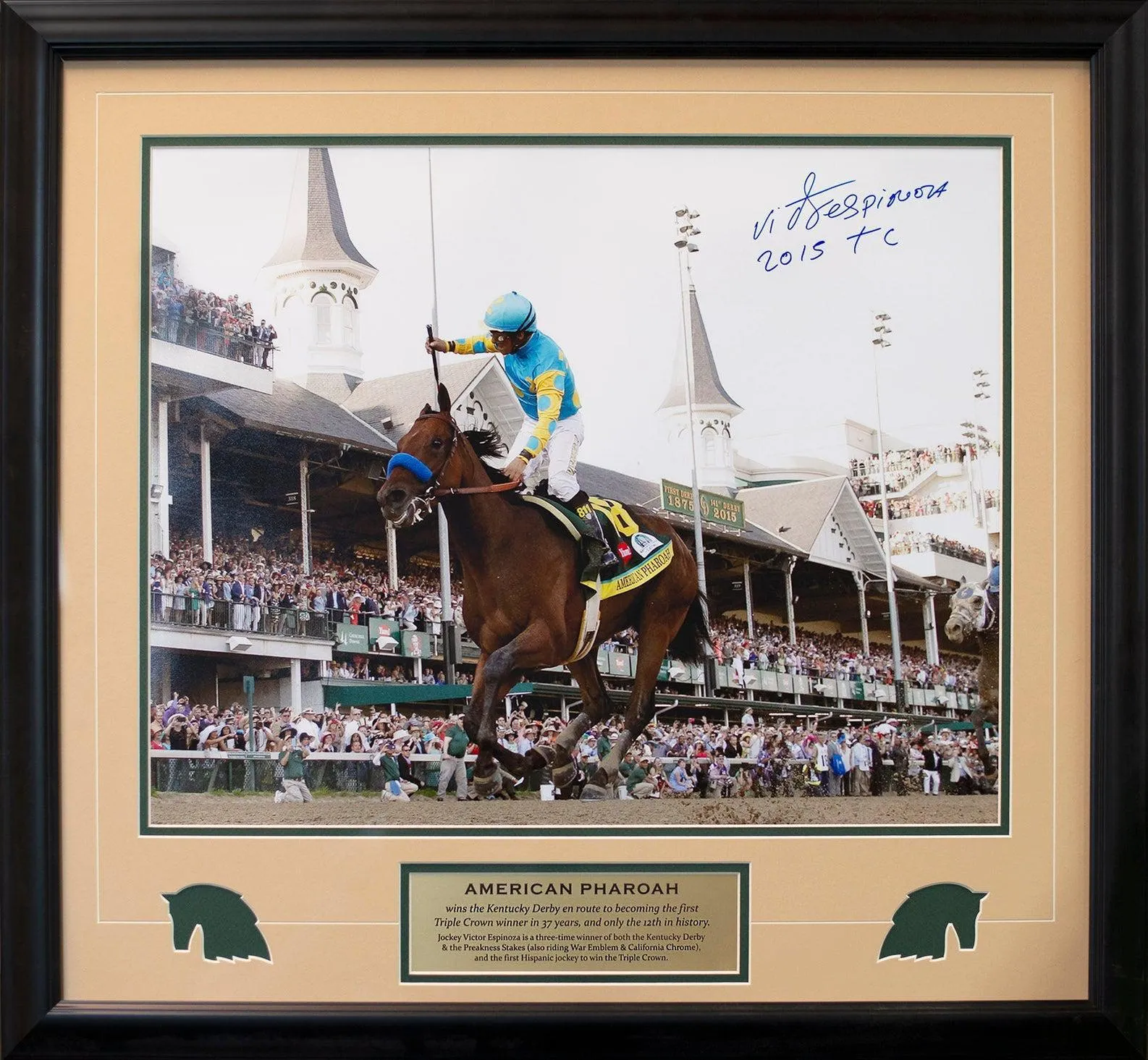 American Pharaoh Wins The Kentucky Derby En Route To Triple Crown, Autographed By Jockey Victor Espinoza