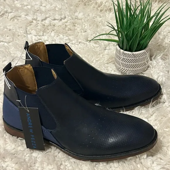 Andrew Fezza Chukkas Slip-On Ankle Boot Navy Short Limited NIB