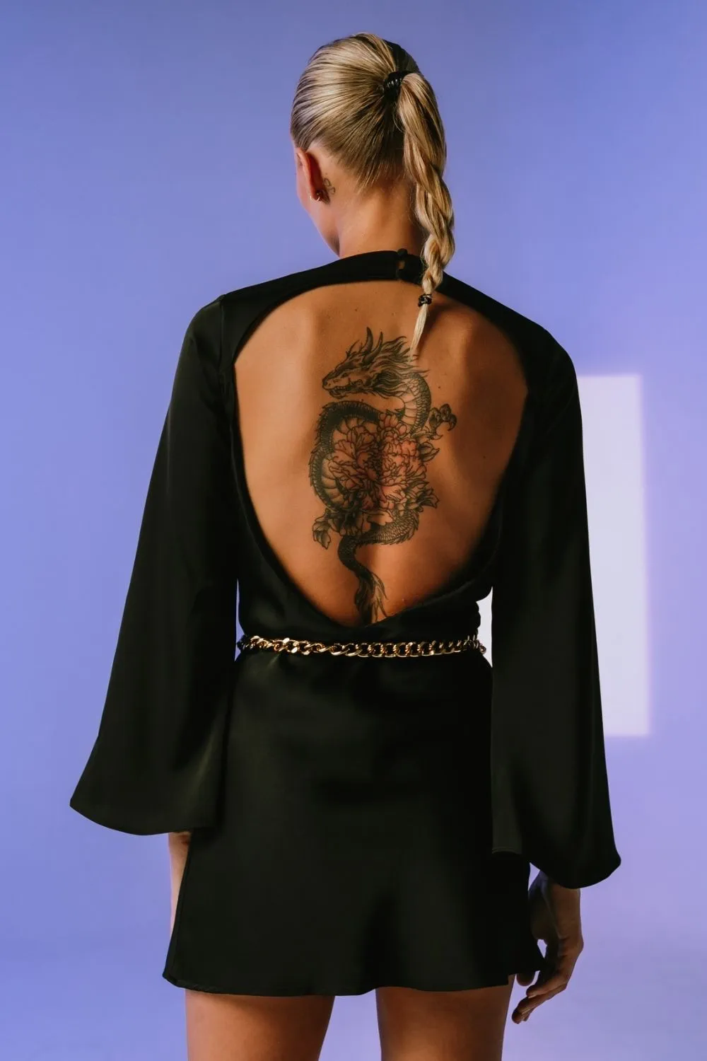 Backless Black Full Sleeve Mini dress