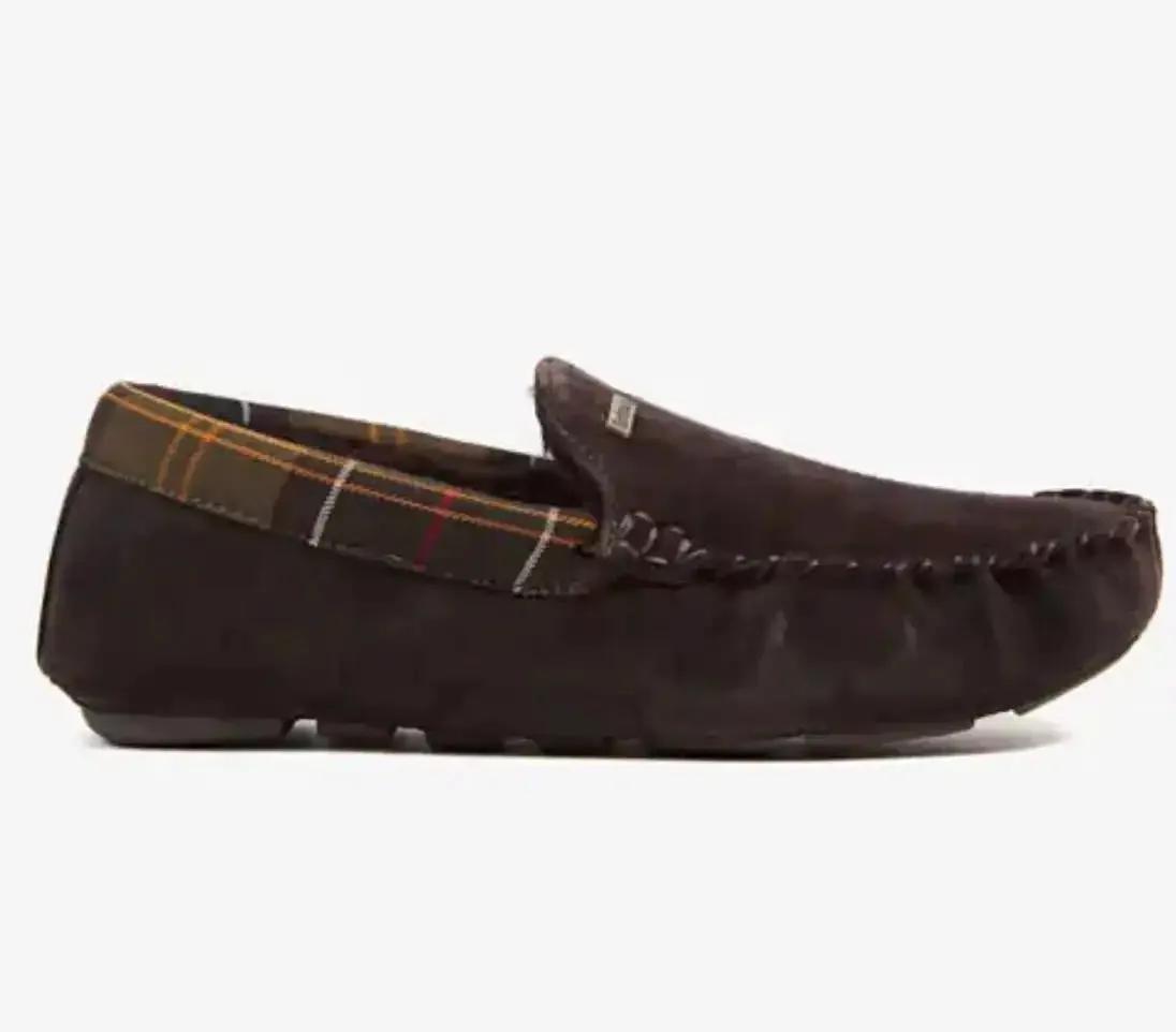 Barbour Mens Monty Moccasin Slippers Brown Suede