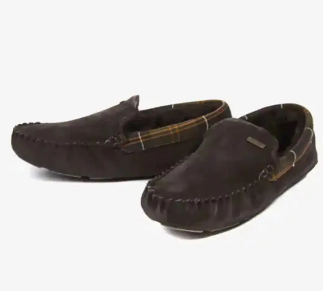 Barbour Mens Monty Moccasin Slippers Brown Suede