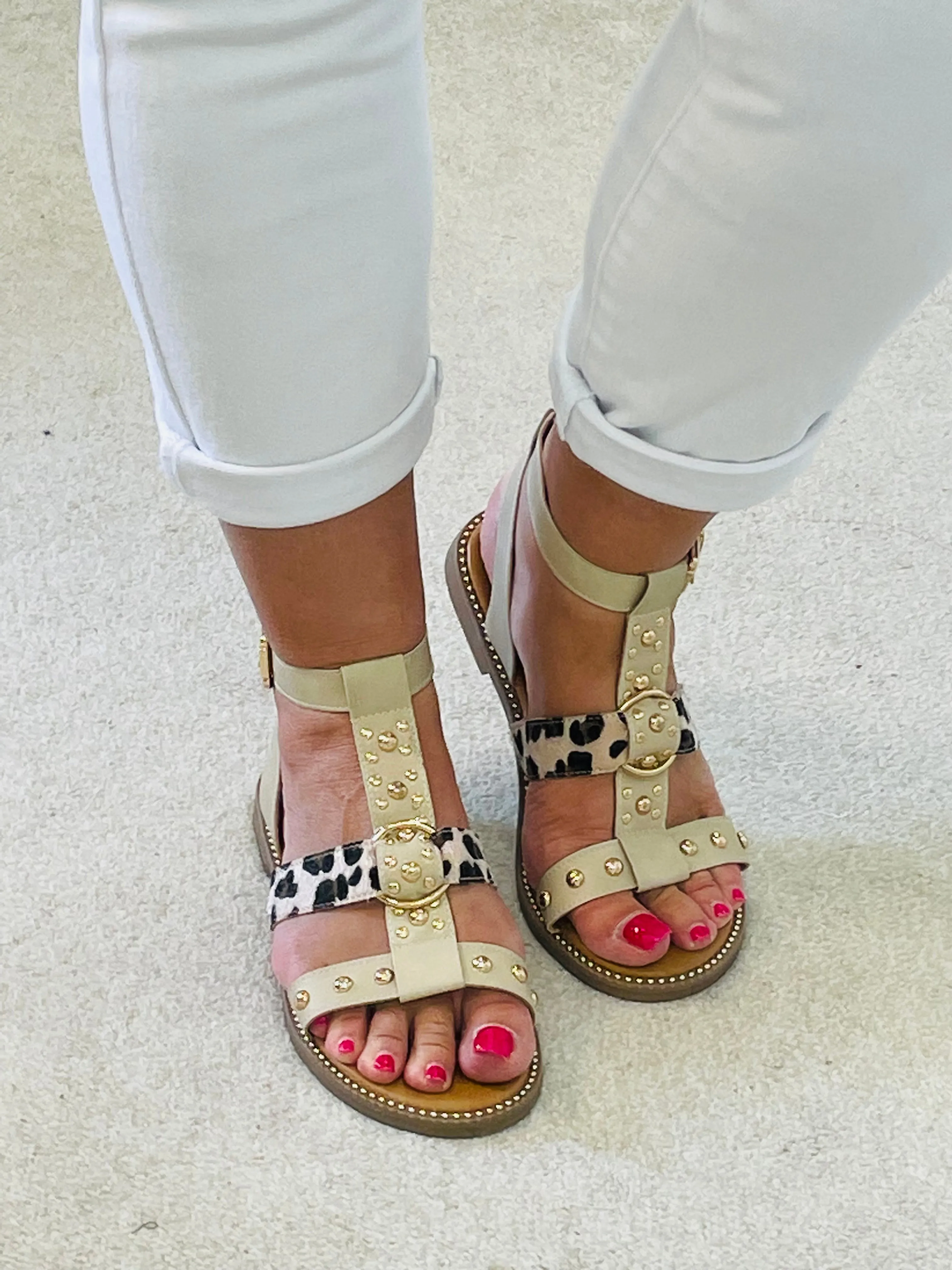 BEIGE GLADIATOR SANDALS ( LA 178 )