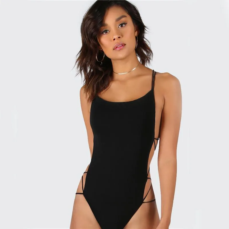 Black Backless Bodysuit