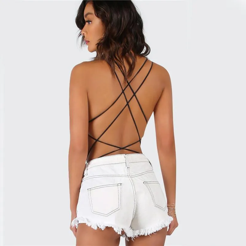 Black Backless Bodysuit