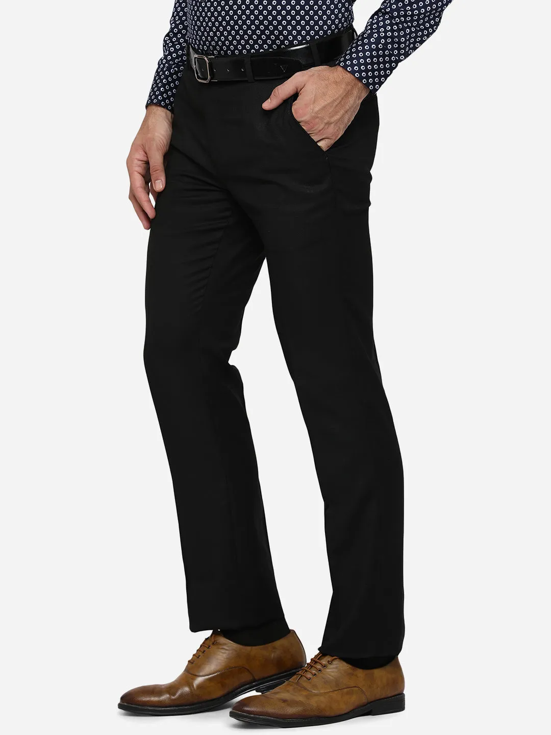 Black Solid Slim Fit Formal Trouser | JB STUDIO