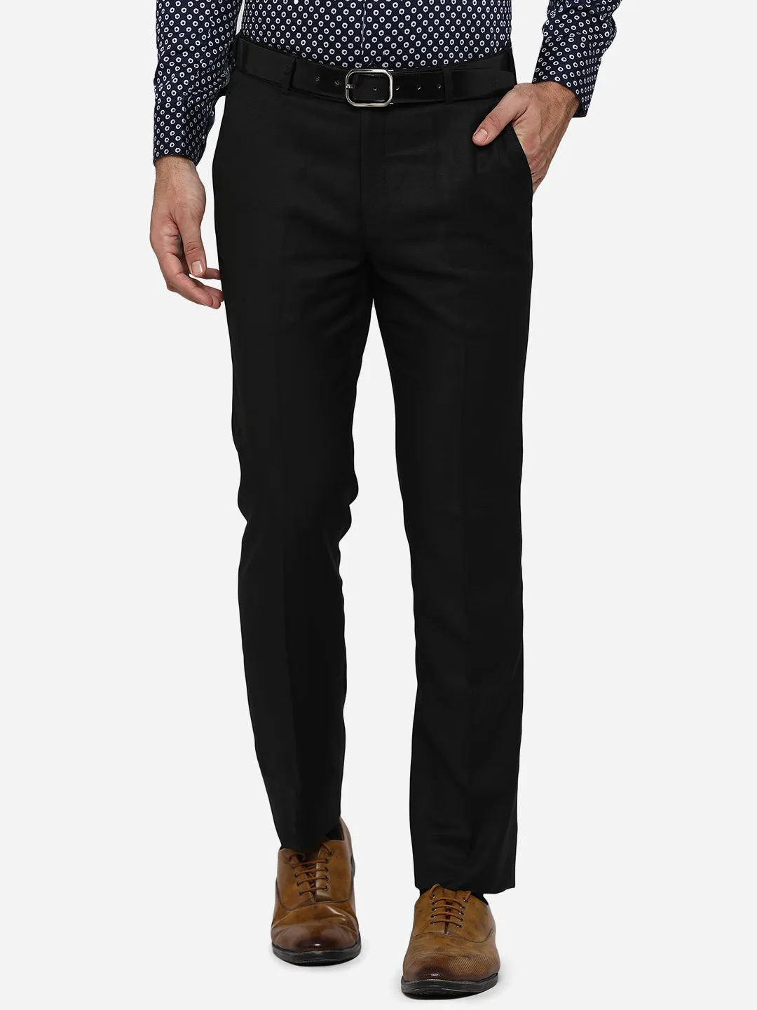 Black Solid Slim Fit Formal Trouser | JB STUDIO