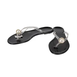 Brand New Black Flipflops with Pearl