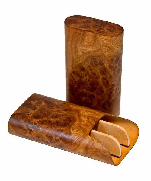 Brizard and Co. "Show Band" 3 Cigar Case - Carpathian Burl