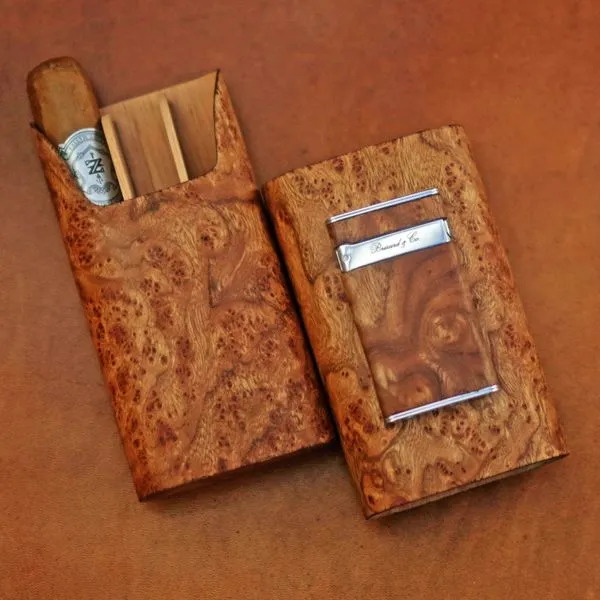Brizard and Co. "Show Band" 3 Cigar Case - Carpathian Burl