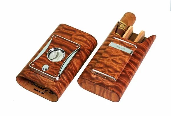 Brizard and Co. "Show Band" 3 Cigar Case - Sapele Pommele
