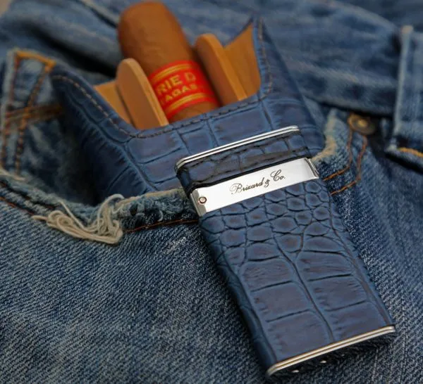 Brizard and Co. The "Show Band" 3 Cigar Case - Indigo Croco Pattern