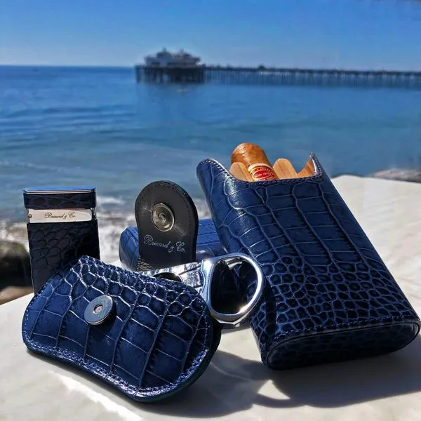 Brizard and Co. The "Show Band" 3 Cigar Case - Indigo Croco Pattern