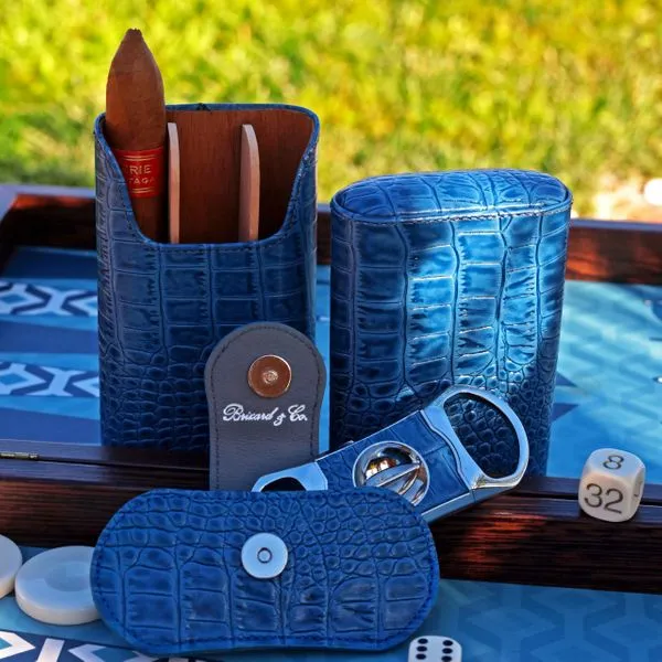 Brizard and Co. The "Show Band" 3 Cigar Case - Indigo Croco Pattern