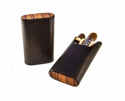 Brizard and Co. The "Show Band" 3 Cigar Case - Sunrise Black and Macassar Ebony (Flat Top)