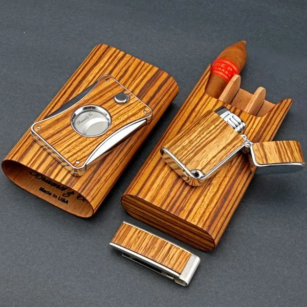 Brizard and Co. The "Show Band" 3 Cigar Case - Zebrawood