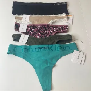 Calvin Klein Assortment of Thong Panties - 5 Pairs. Size Small / 5