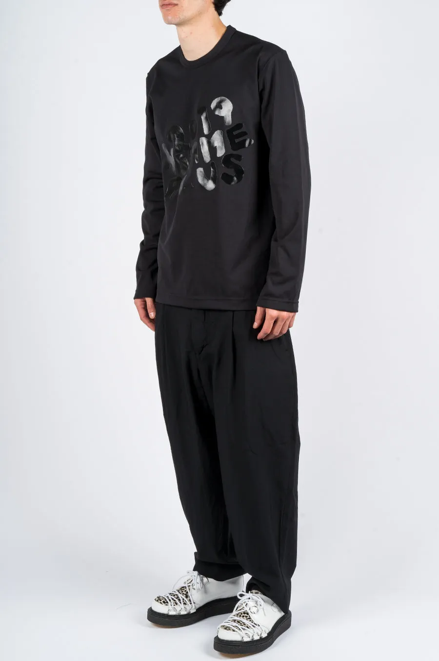COMME DES GARCONS HOMME PLUS LOGO APPLIQUE LS TSHIRT BLACK