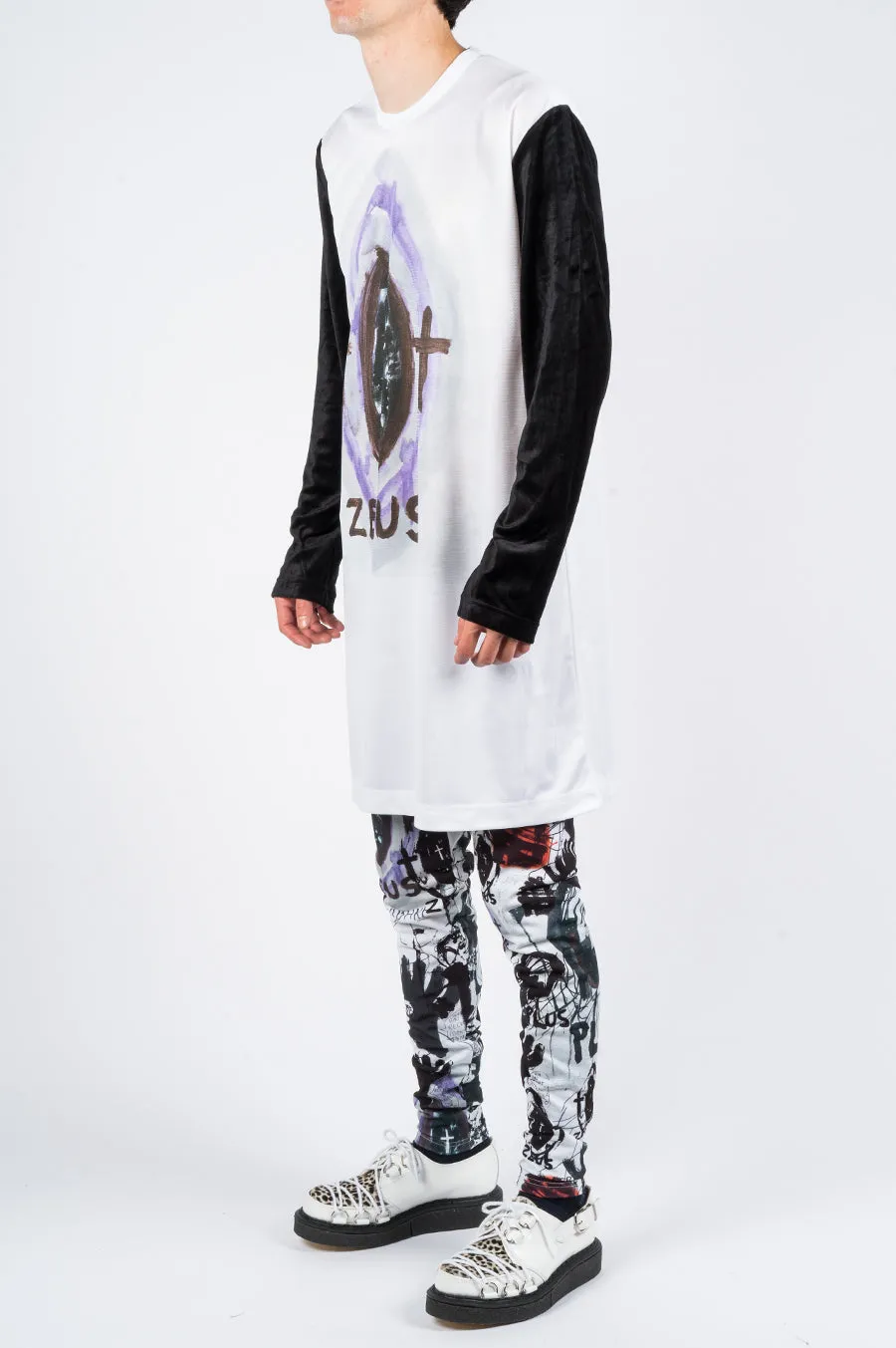 COMME DES GARCONS HOMME PLUS ZEUS PRINT LS TSHIRT WHITE BLACK