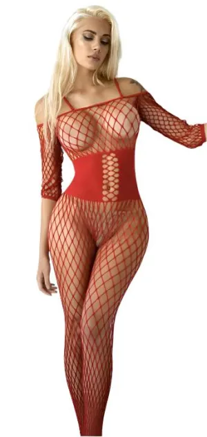 Corset Fishnet Bodystocking Red