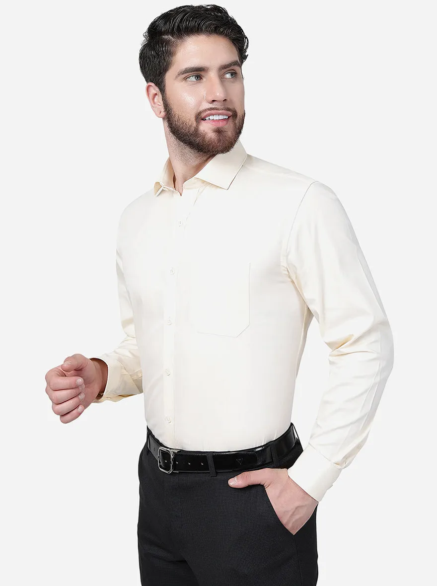 Cream Solid Regular Fit Formal Shirt | JadeBlue