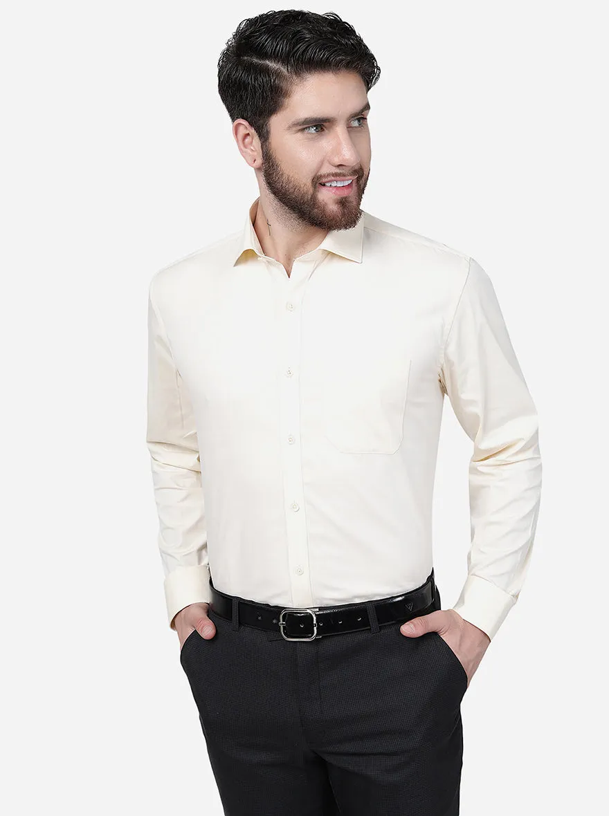Cream Solid Regular Fit Formal Shirt | JadeBlue
