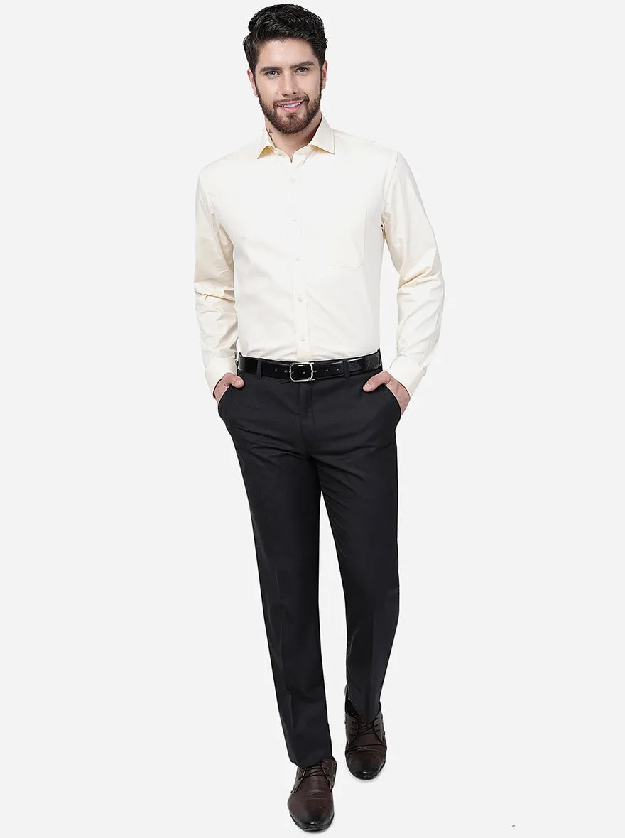 Cream Solid Regular Fit Formal Shirt | JadeBlue