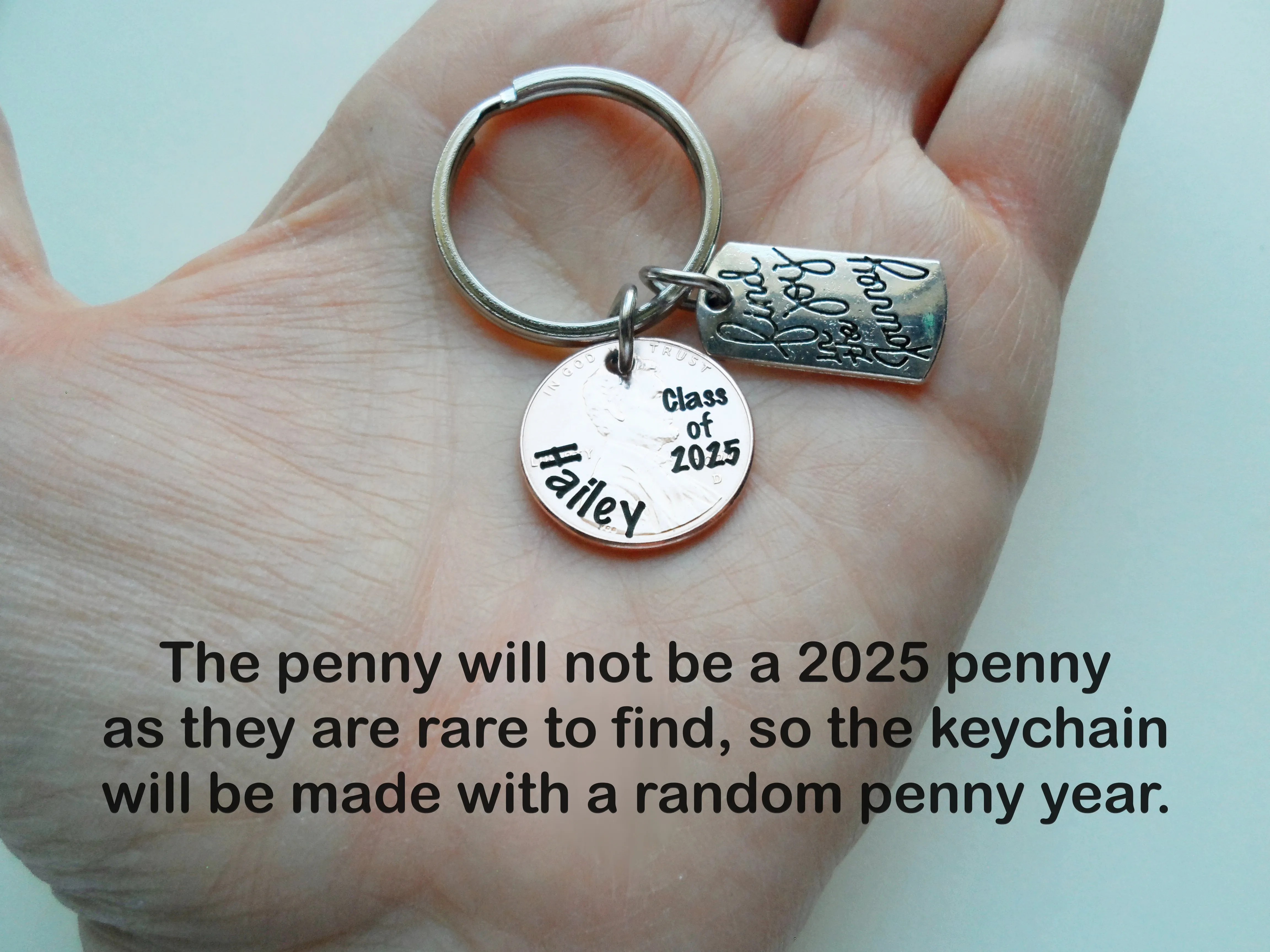Custom Engraved Graduation Penny Keychain with Engraved "Class of 2025" and Personalized Name, & Find Joy in the Journey Charm, Graduate Keychain