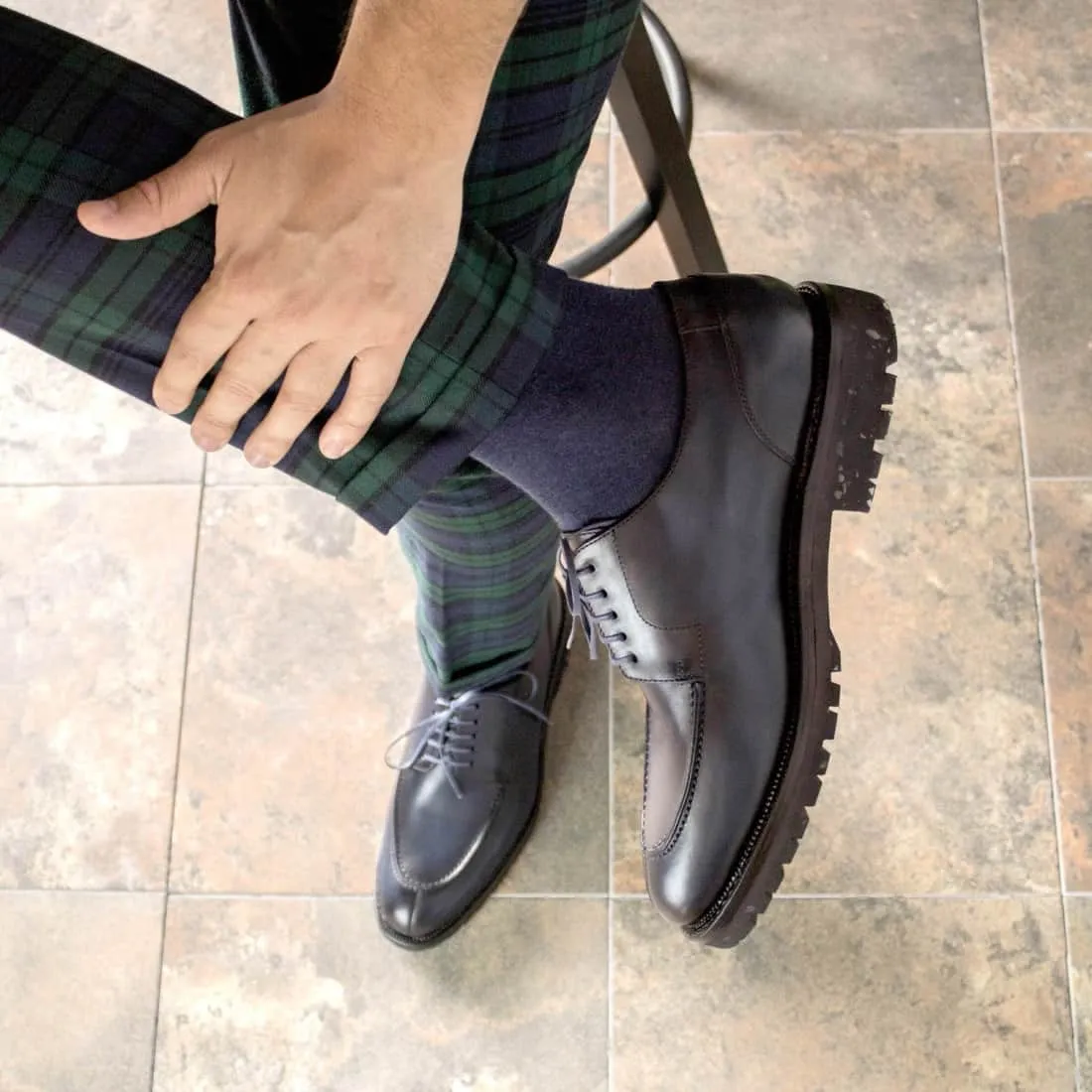 Derbie Chasse en cuir bleu marine - Semelles Commando recyclées Vibram®