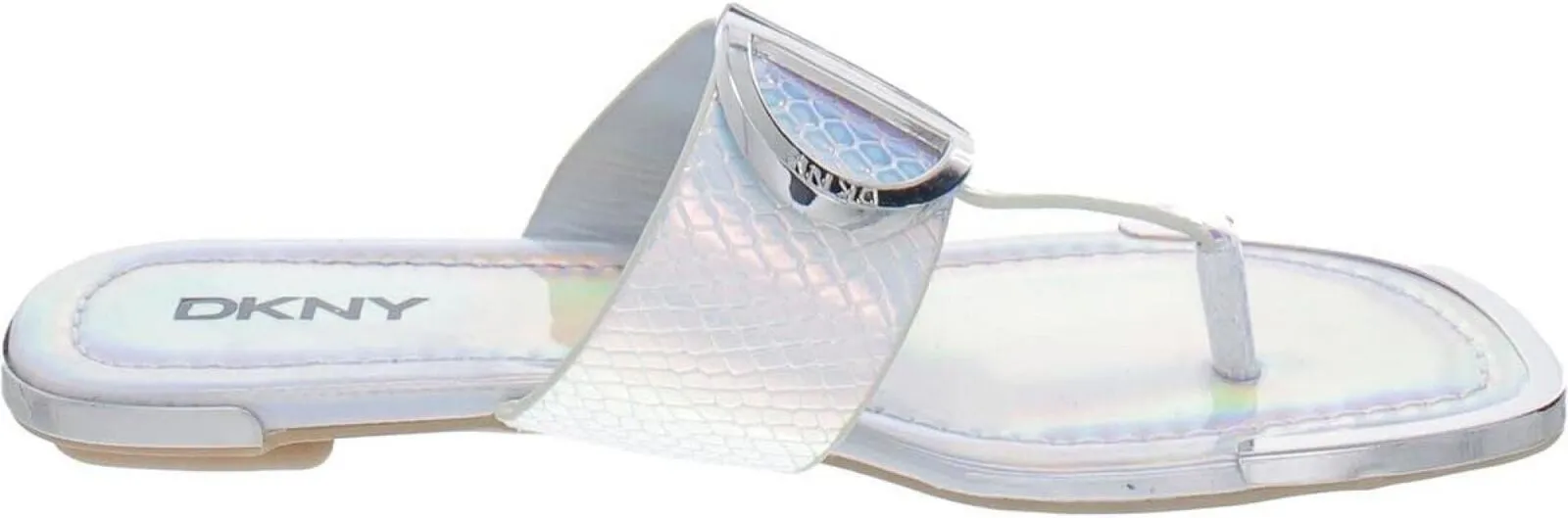 DKNY Women's Flat Slip On Sandal K4169795 Silver Iridescent Halcott 6M