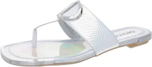 DKNY Women's Flat Slip On Sandal K4169795 Silver Iridescent Halcott 6M