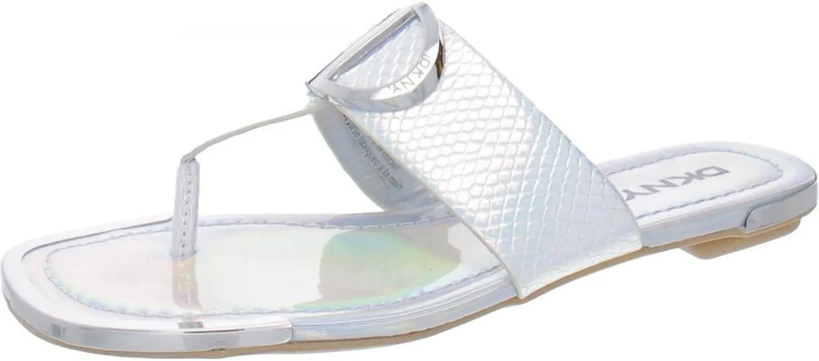 DKNY Women's Flat Slip On Sandal K4169795 Silver Iridescent Halcott 6M