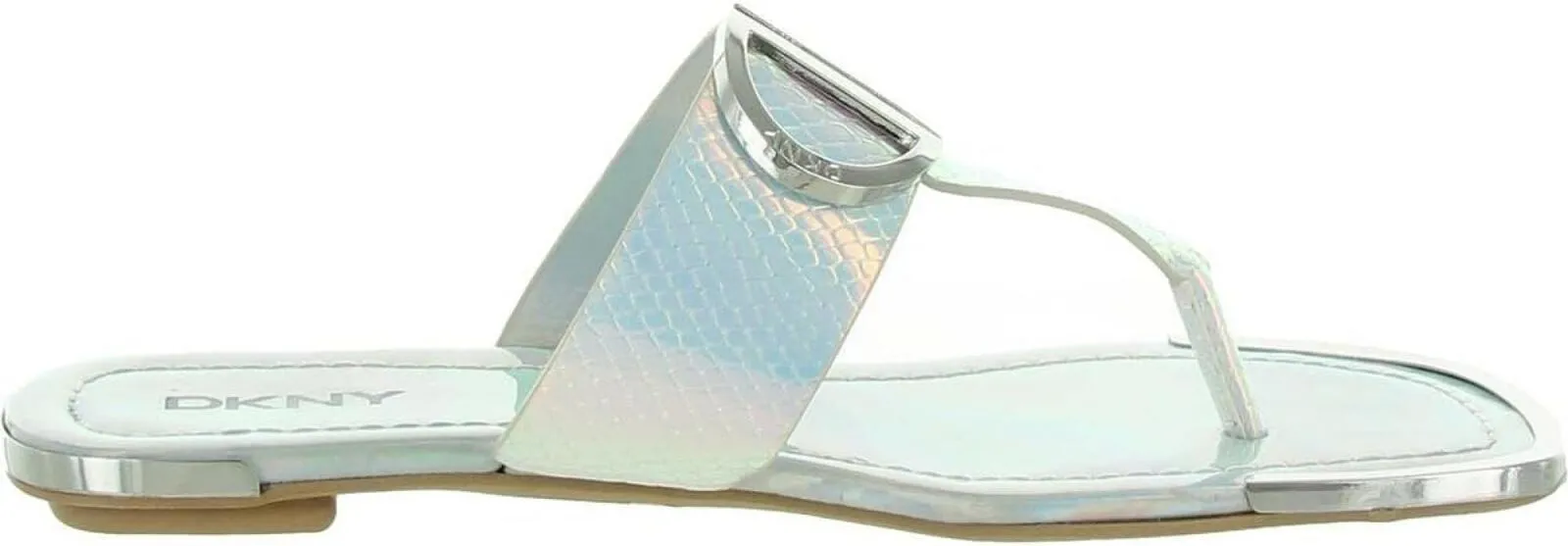 DKNY Women's Flat Slip On Sandal K4169795 Silver Iridescent Halcott 6M