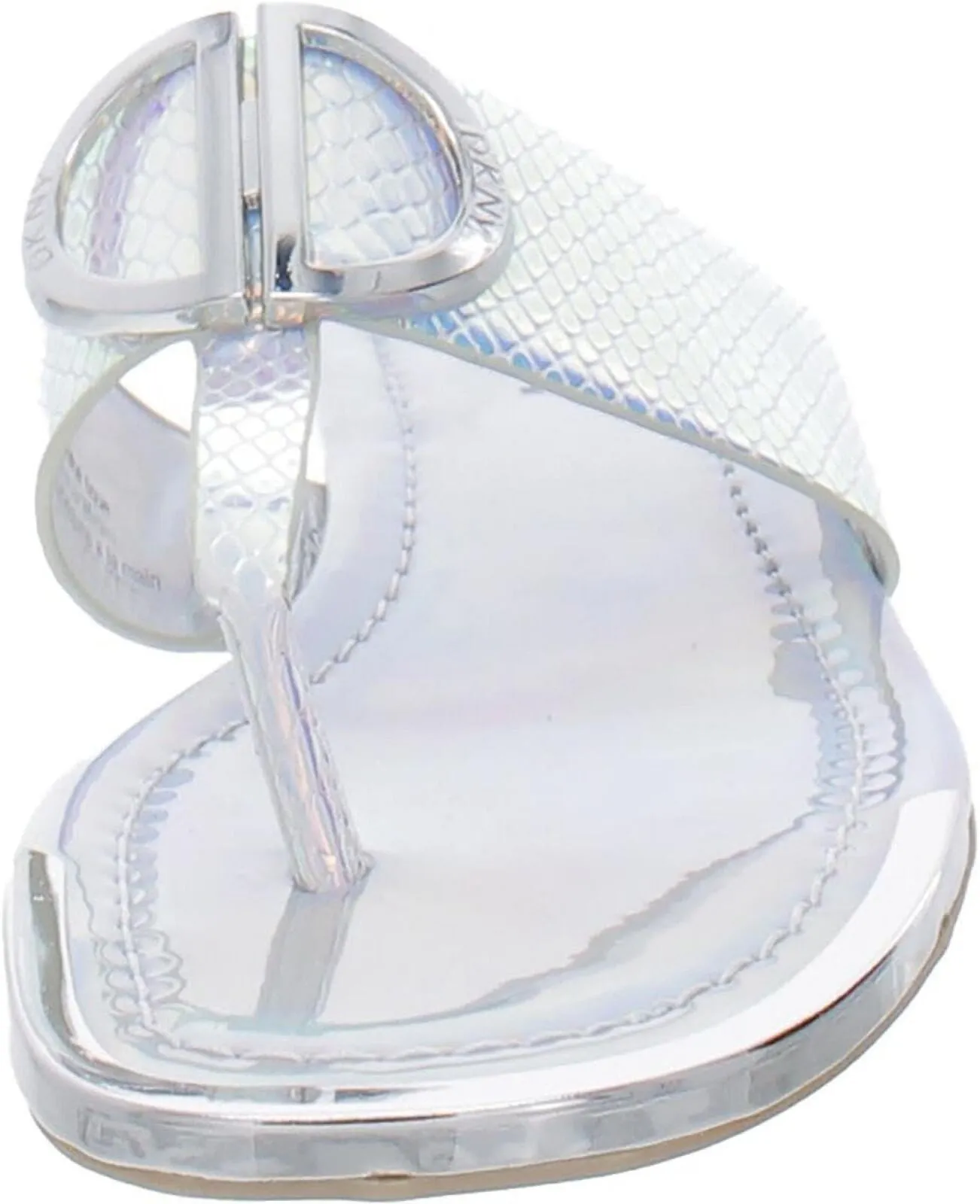 DKNY Women's Flat Slip On Sandal K4169795 Silver Iridescent Halcott 6M