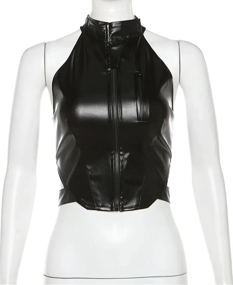 Fall Streetwear Zip-Up Backless Bodycon Crop Top for Women