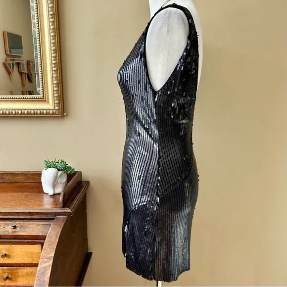 Free People Intimately Sexy In Sequins Black Mini Dress Matte V-Neck Size XS S