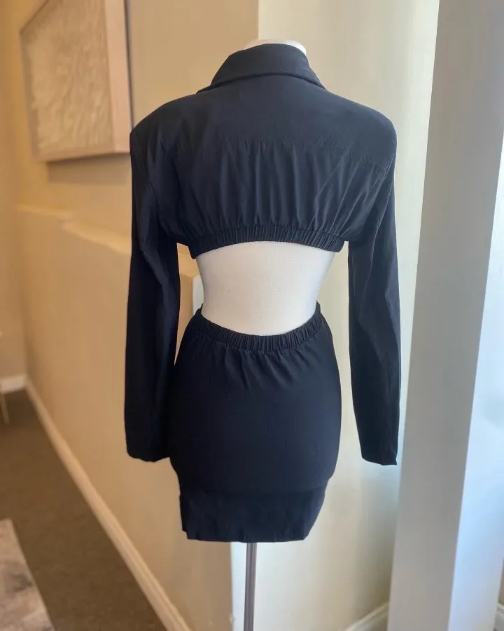 Front Button Long Sleeve Backless Dress FINAL SALE